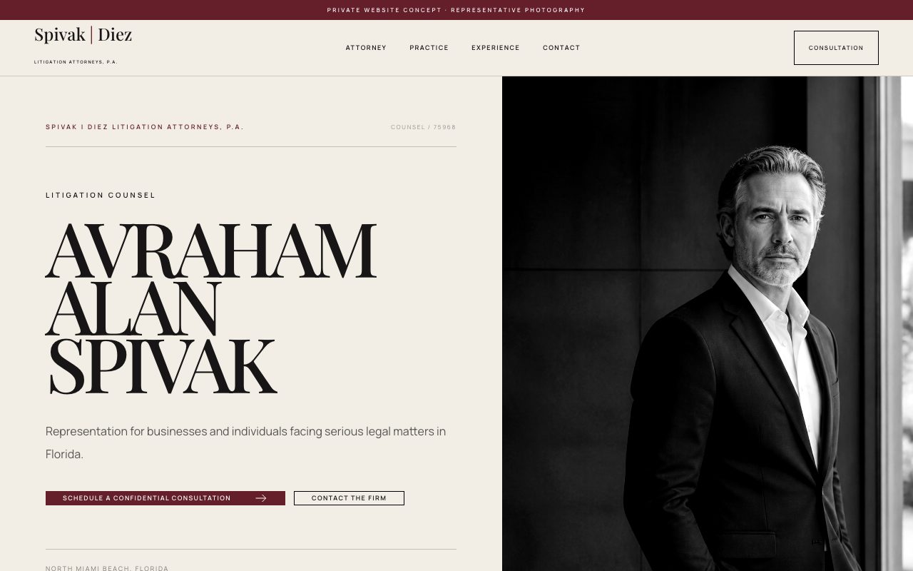 Spivak | Diez Litigation Attorneys, P.A. — demo personalizado de sitio web