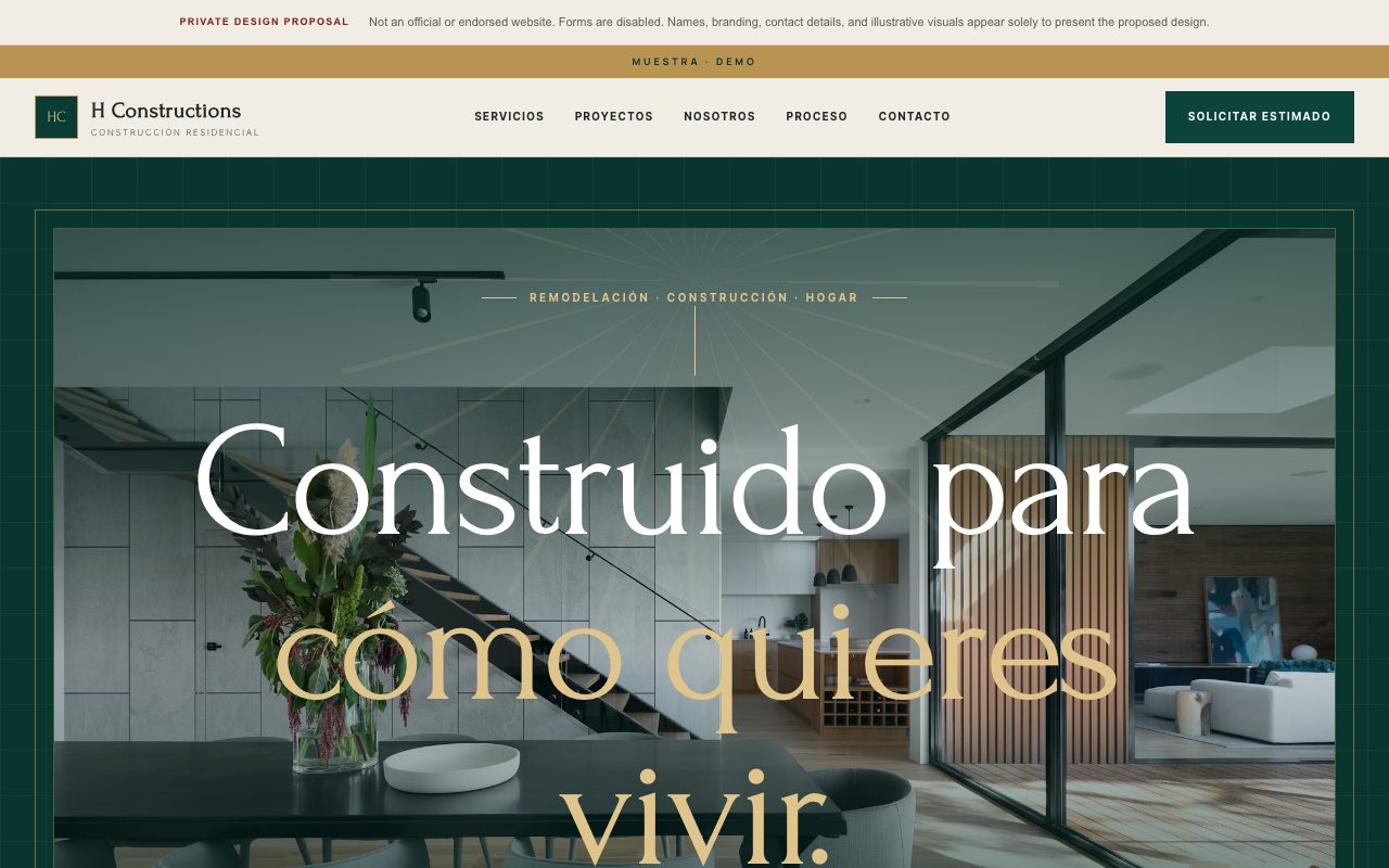 H Constructions — demo personalizado de sitio web