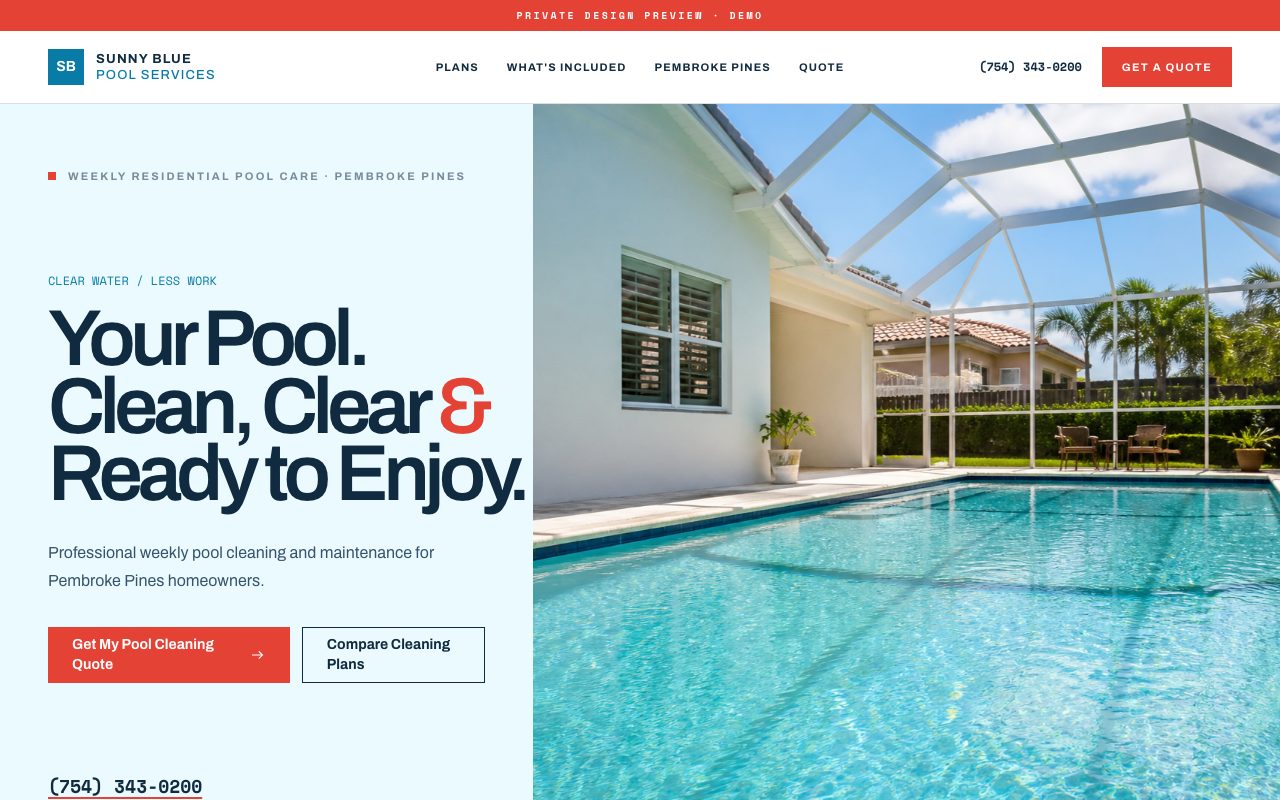 Sunny Blue Pool Services — demo personalizado de sitio web