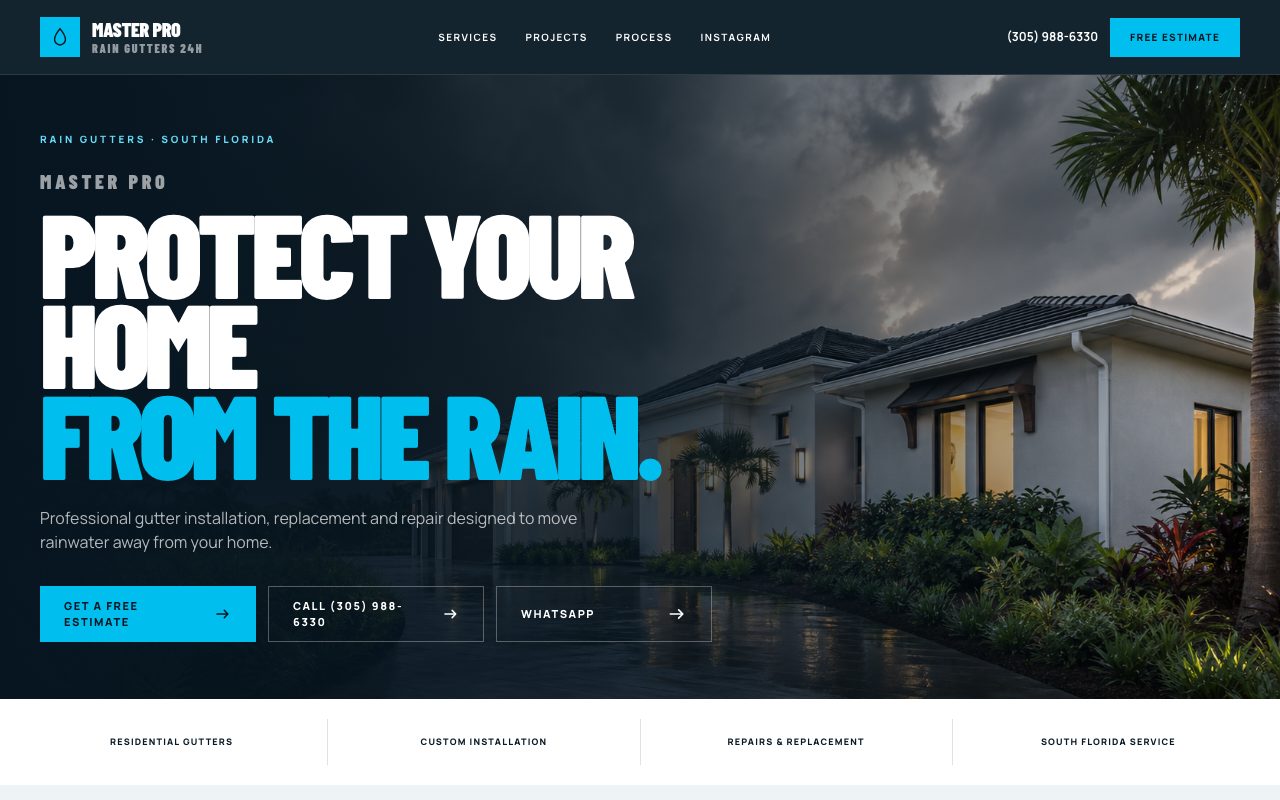 Master Pro Rain Gutters 24H — demo personalizado de sitio web